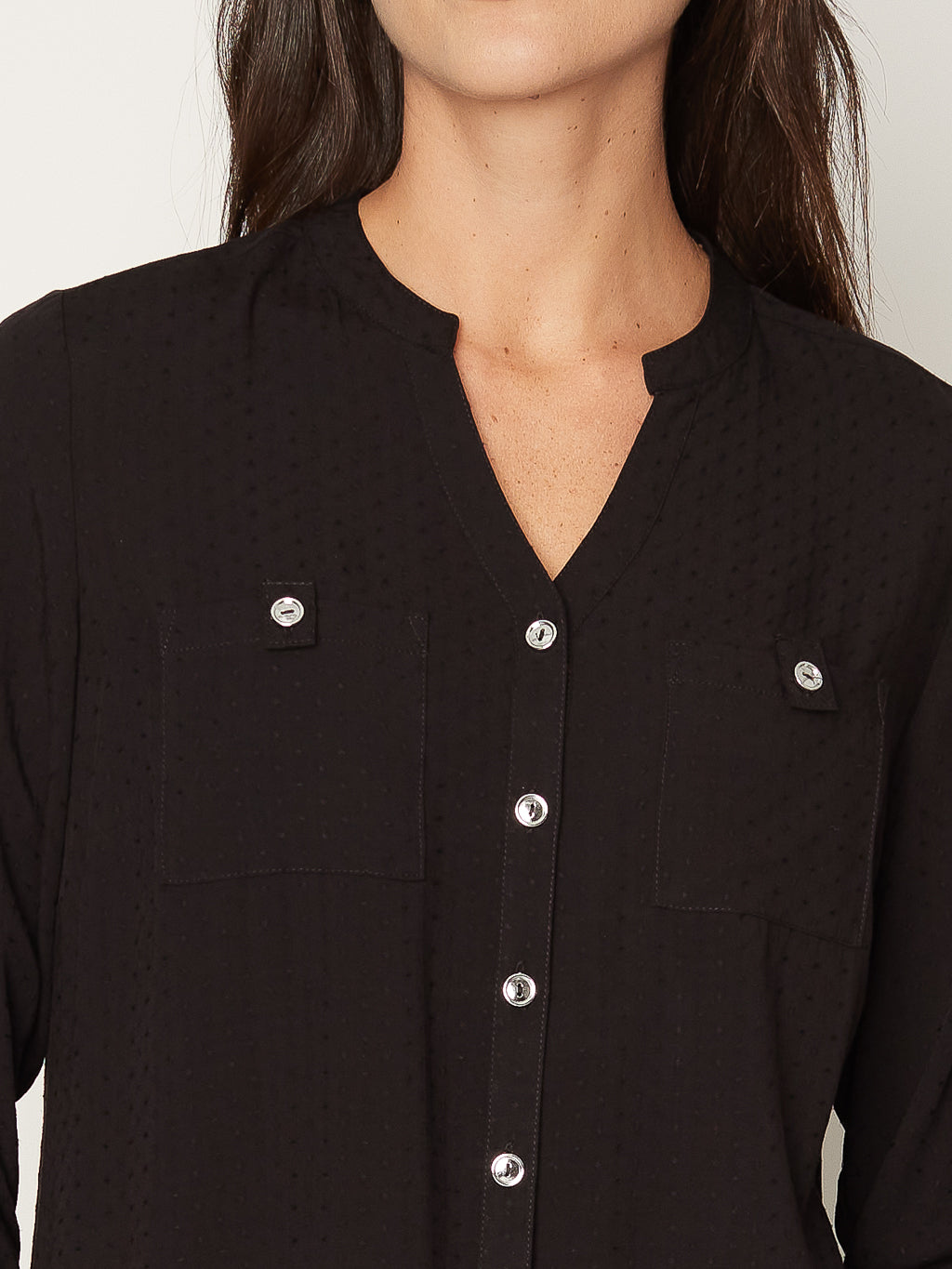3/4-sleeve loose tunic length blouse with buttons