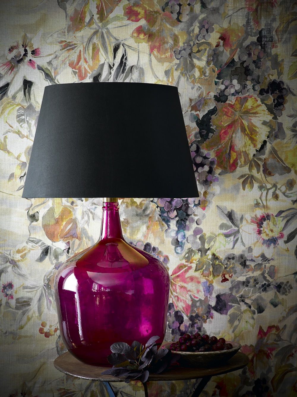 Pooky Trixie Table Lamp in Purple £130, Empire Shade in Black Silk £50