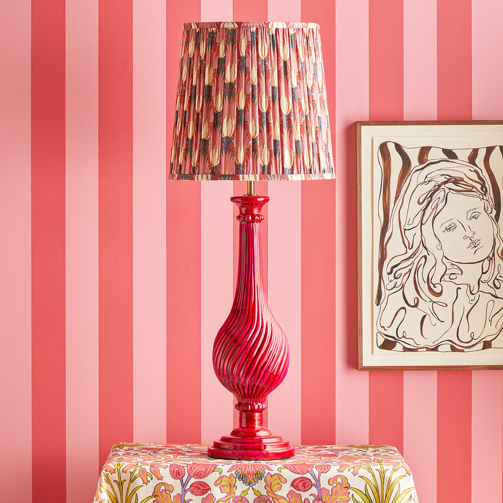 35cm tall tapered shade in amaranth and blush tulip & bird from sanderson's 'archive'