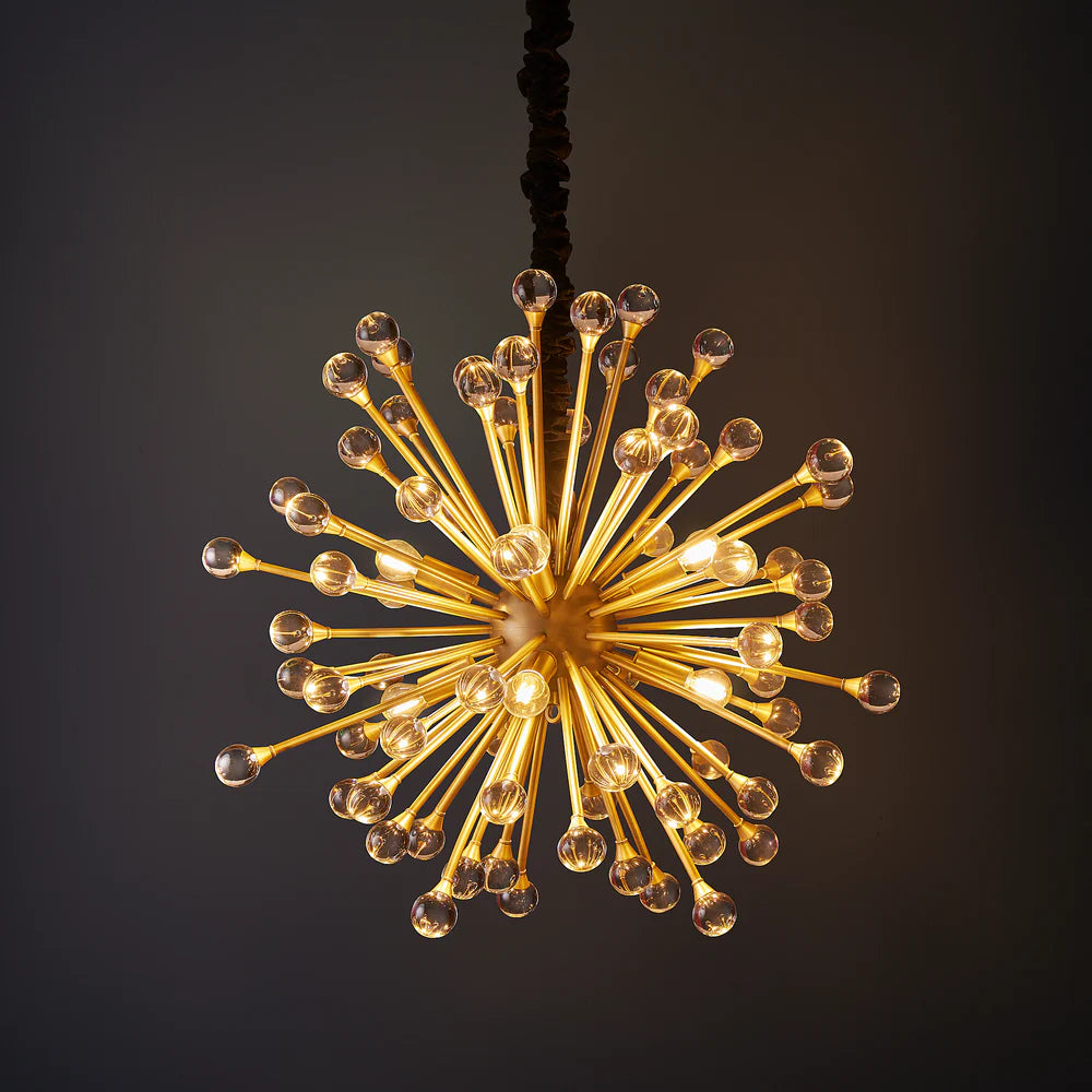 Spock chandelier in brass finish with clear acrylic