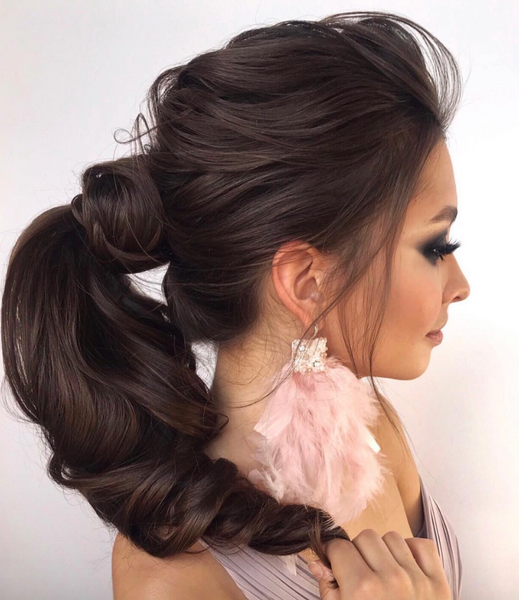textured romantic hair updo asian bridal pretty pony tail for long hair