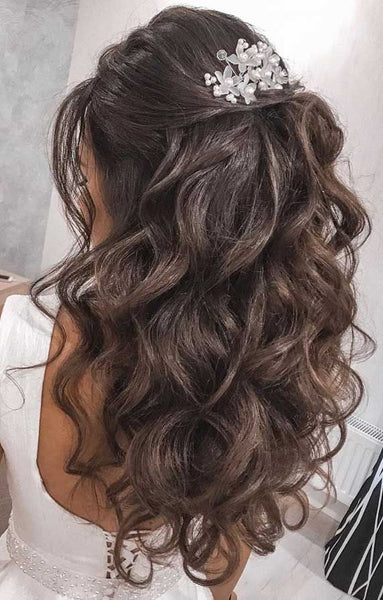half up wedding hairstyle for long hair brides bridesmaids