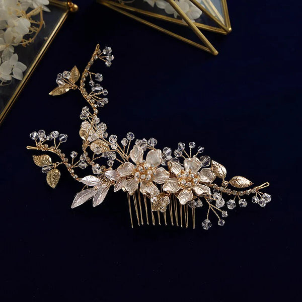 gold crystal hair comb for brides
