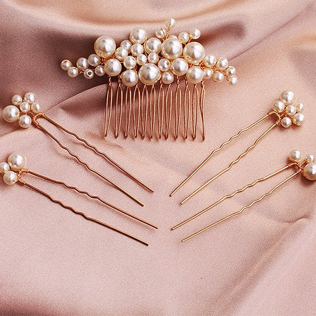 gold bridal pearl hairpins
