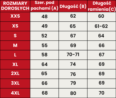 Przewodnik po rozmiarach 732-DOROSŁYCH