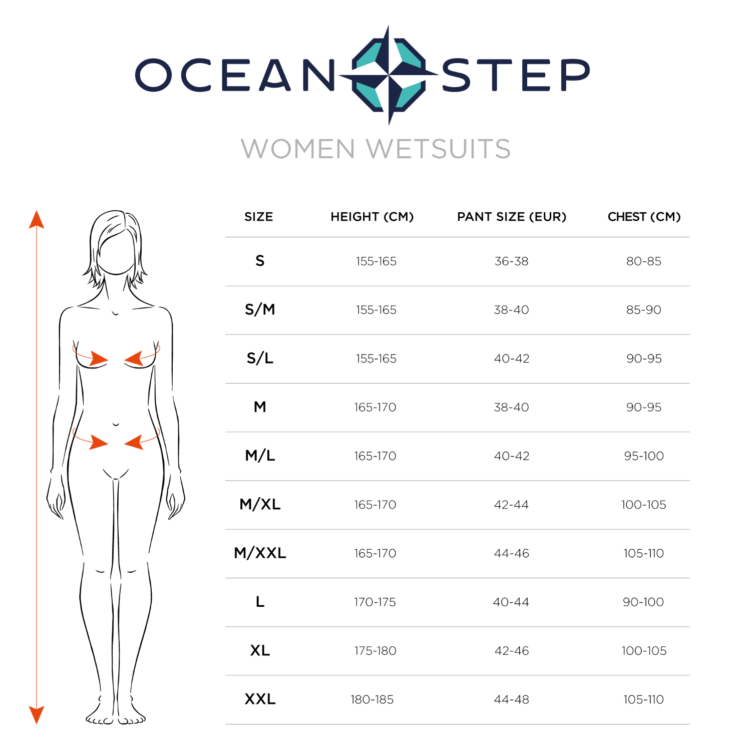 guide des tailles femme combinaison ocean step