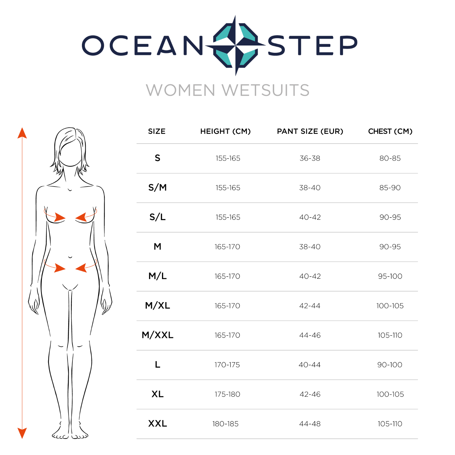 guide des tailles femme ocean step 2022