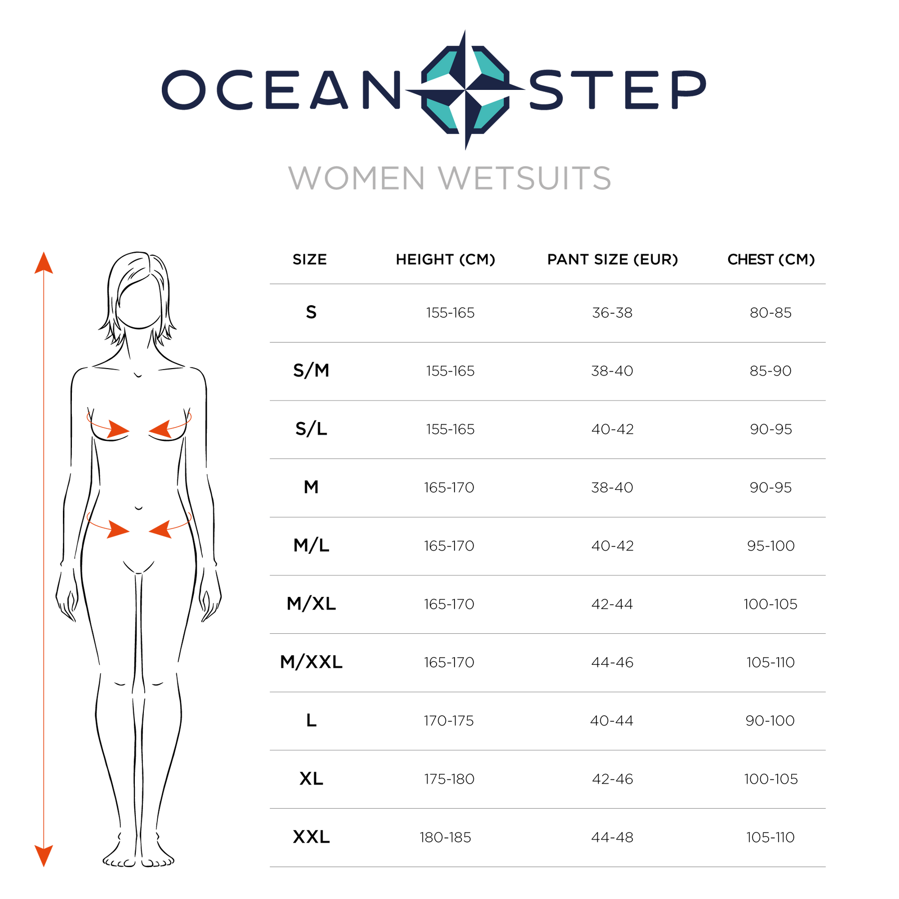 guide des tailles femme ocean step