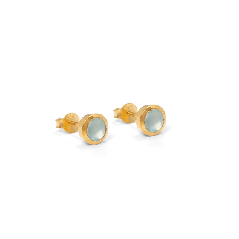 Birthstone Stud Earrings March: Aqua & Gold Vermeil