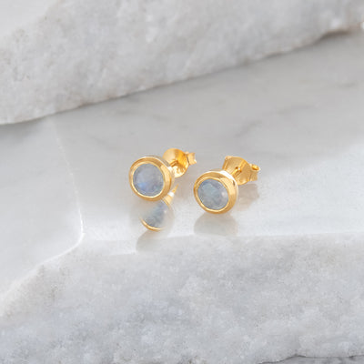 Birthstone Stud Earrings June: Moonstone & Gold Vermeil
