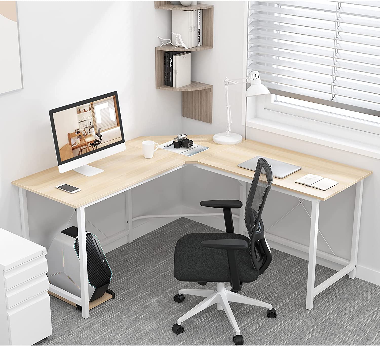 white and maple desk