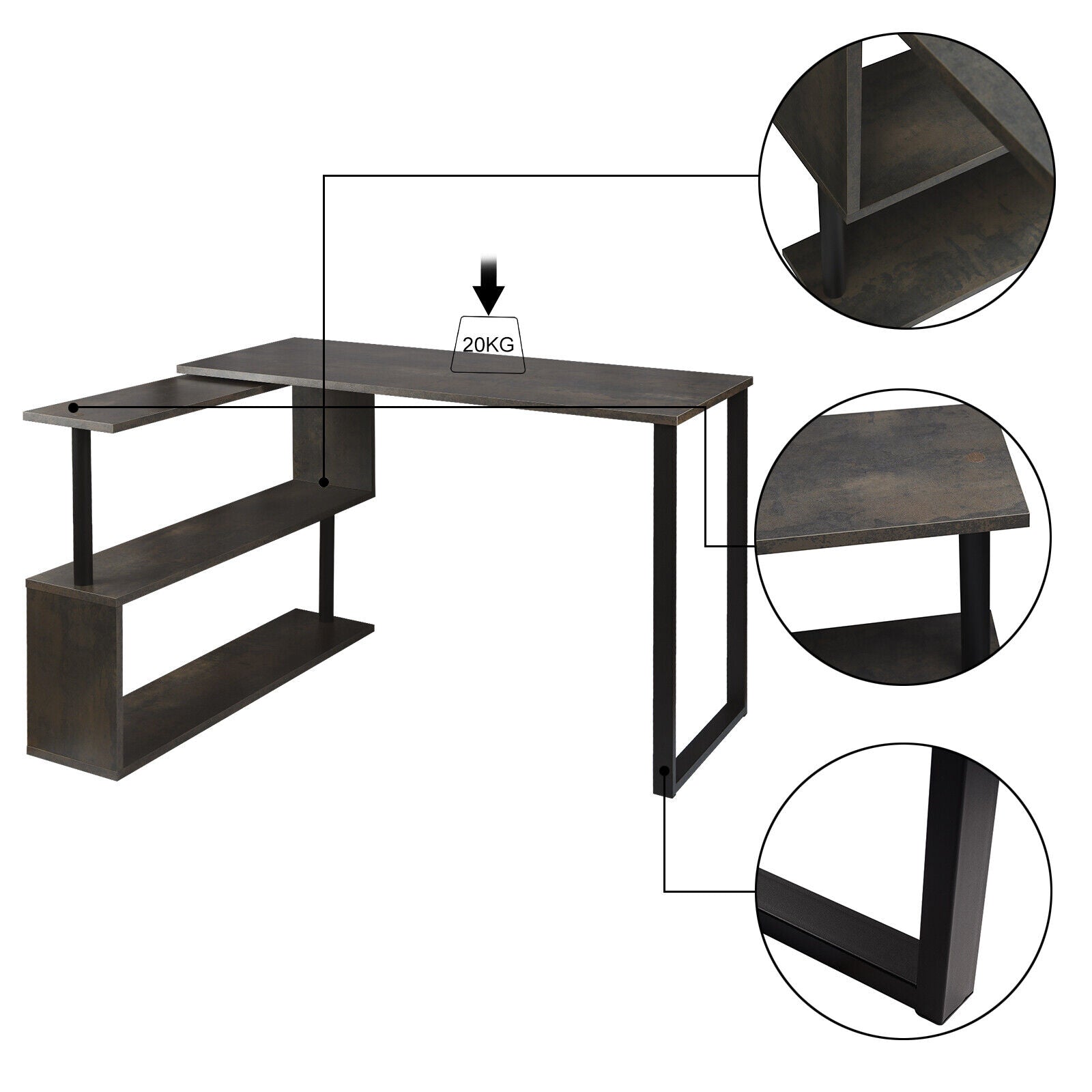 Moorton LShaped Corner Desk for Home Office Black/Rust Corner