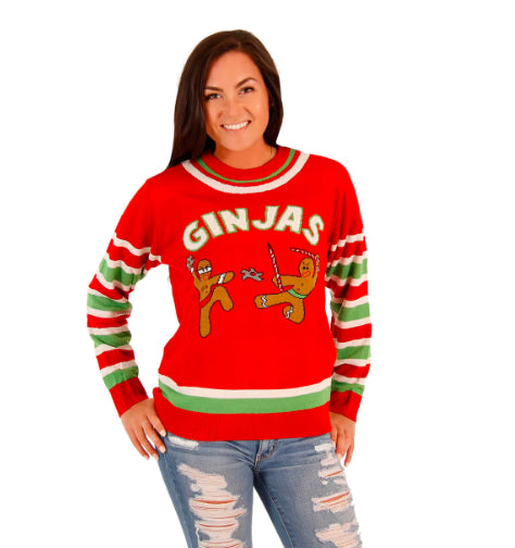  Women's Fighting Ginjas Gingerbread Ninjas Funny Christmas Ugly Christmas Sweater