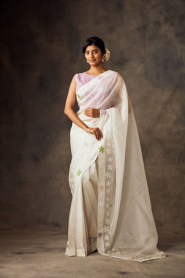 Buy online Women White Embroidered Saree With Blouse from ethnic wear for  Women by Vicenza Lifestyle for ₹2999 at 50% off | 2024 Limeroad.com