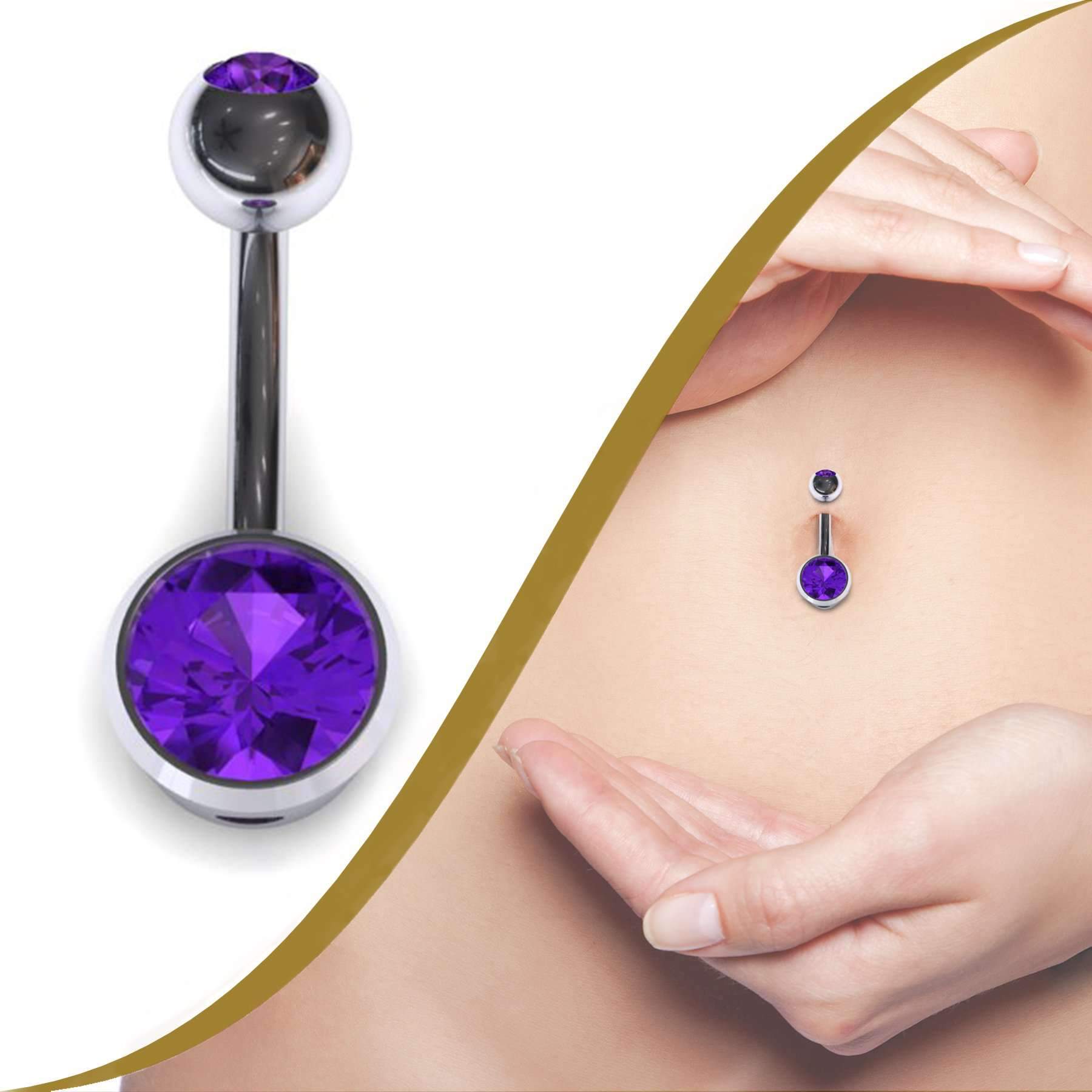 Belly Bar with Real Amethyst Gemstone 