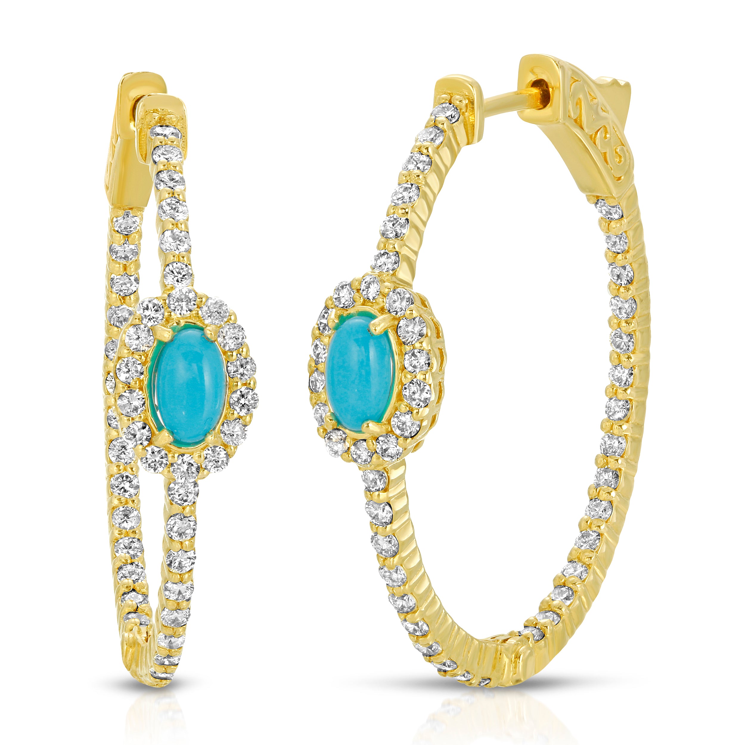 14k Turquoise Hoop Earrings with Diamonds - Saint by Ira DeWitt product image