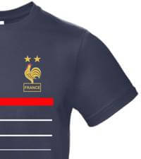T-shirt bleu football France avec deux étoiles et le coq