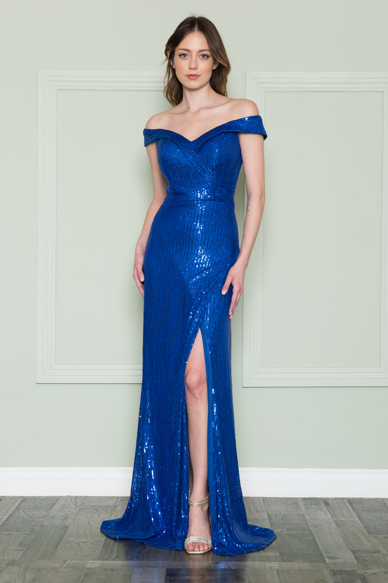 PR8722 Off the Shoulder Glamorous Sequin Gown – Flaunty Creations LLC