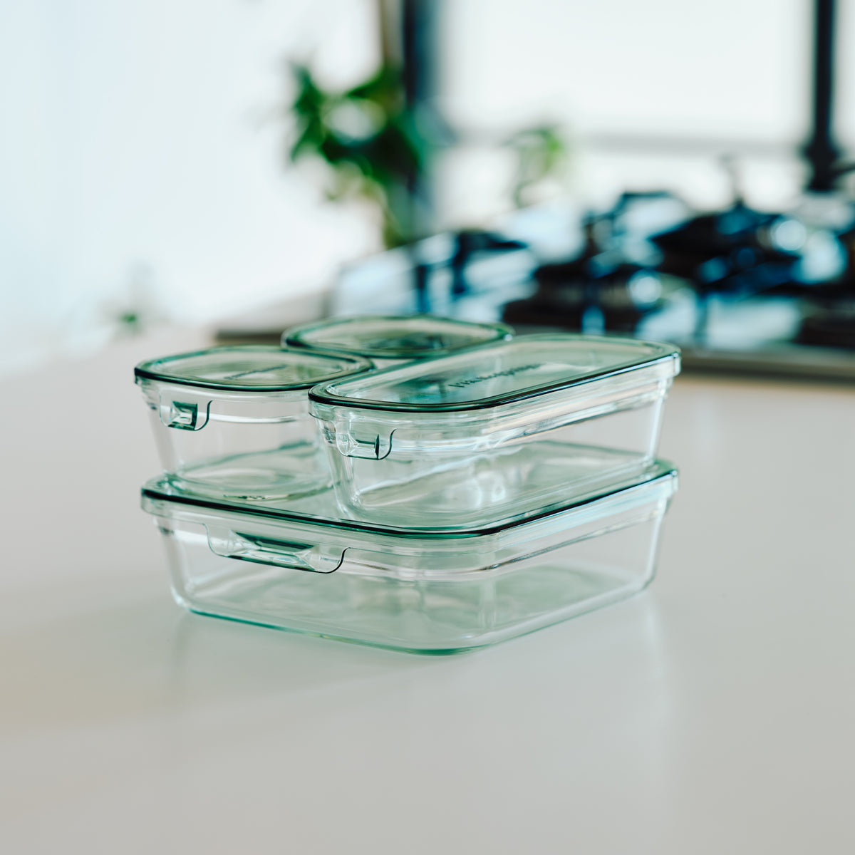 保存容器 耐熱ガラス iwaki イワキ 透明 パック＆レンジ 角型4点セット クールグレー 電子レンジ 食洗機対応 箱入り システムセット 作り置き  食器 ストック 96％以上節約 - 保存容器、ケース