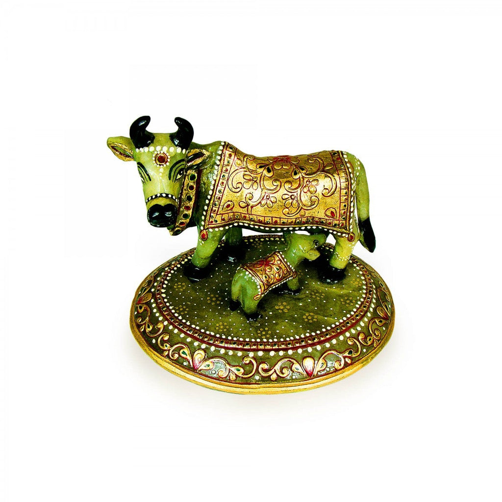 The Cow & Calf Idol made with Green Jade Stone - God Idols ...