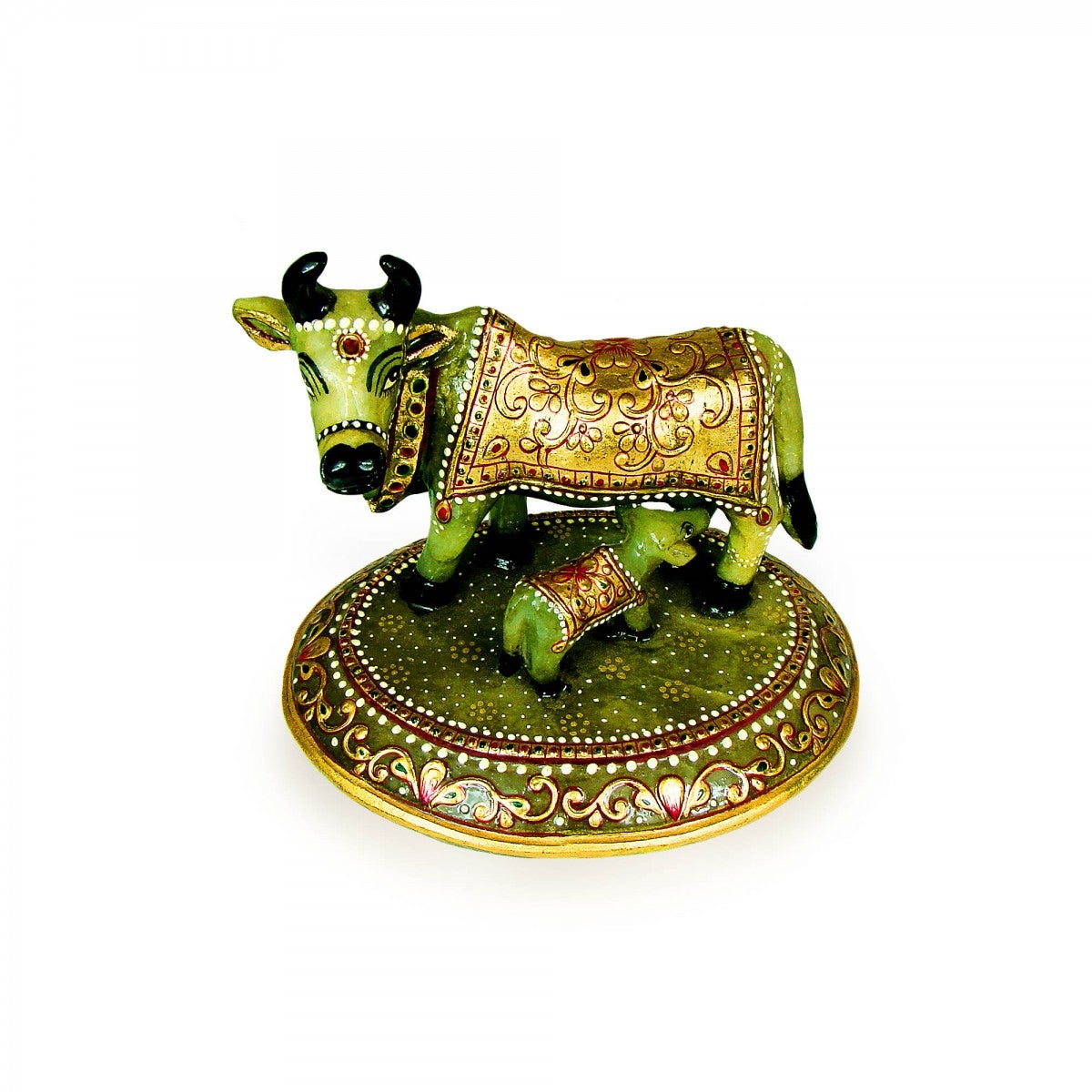 The Cow & Calf Idol made with Green Jade Stone - God Idols ...