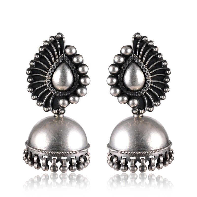 Tribal Earrings Leaf Silver Jhumki