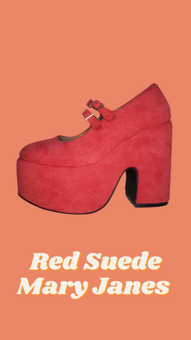 Red suede mary jane strappy platforms. 