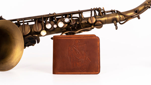 Leather Wallet with Saxophone Player