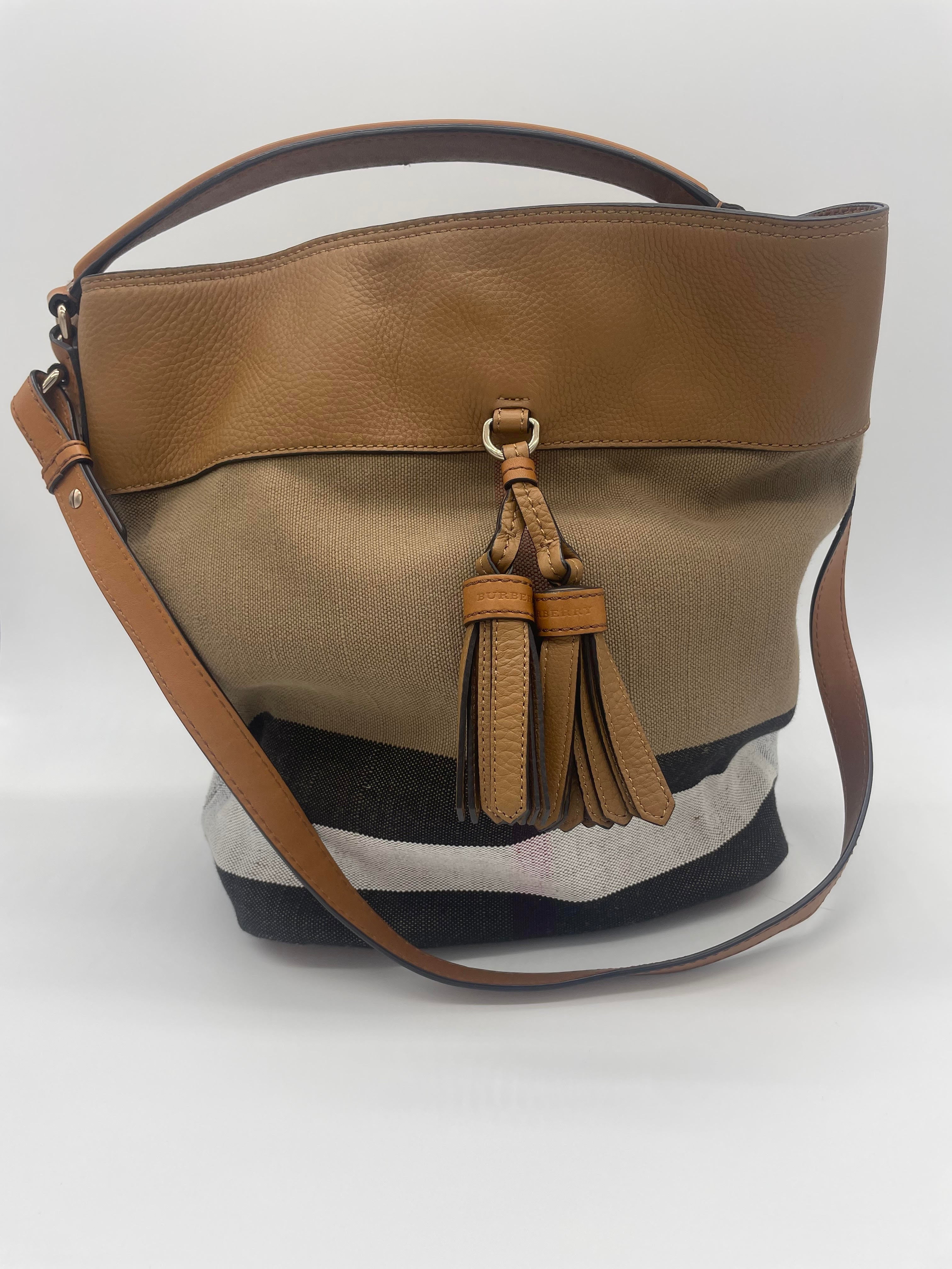 Burberry Ashby Mega Check Tasseled Bucket Bag – hannahbethconsignment