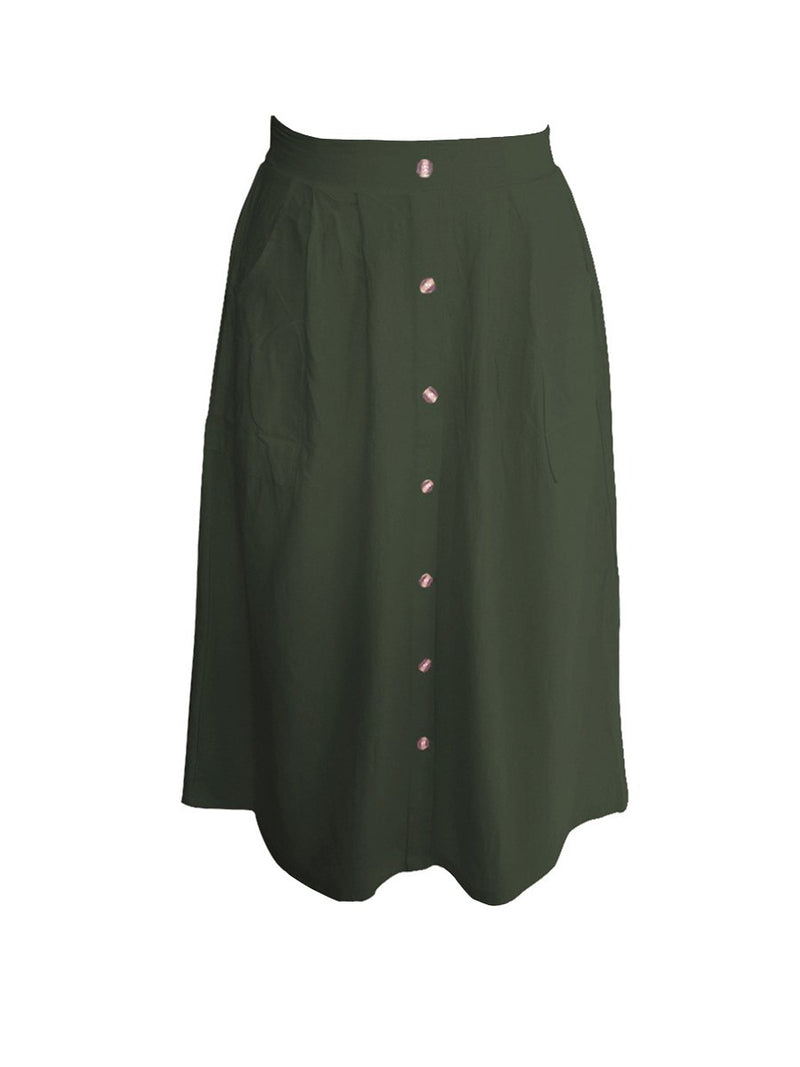 A-lined Buttons Knee Length Midi Skirt with Pockets – Lily Mix