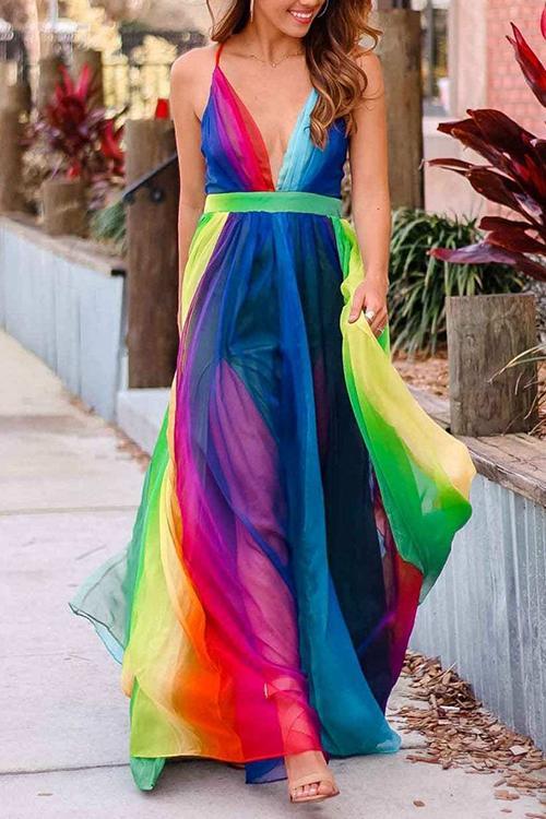 V Neck Backless Maxi Dress – Lily Mix