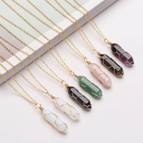 wire wrapped healing crystal necklaces