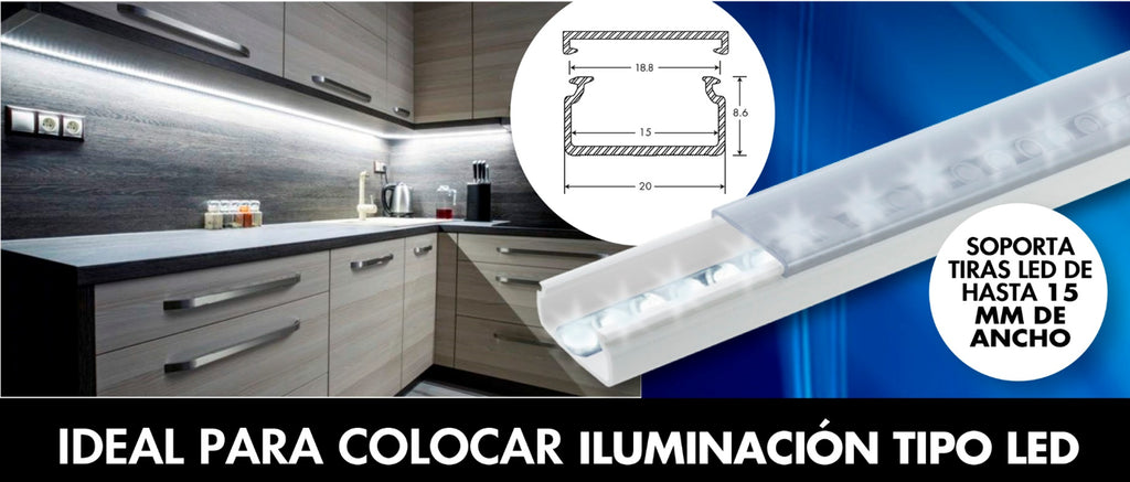 Canaleta para tira LED con tapa transparente de PVC Difusor ideal