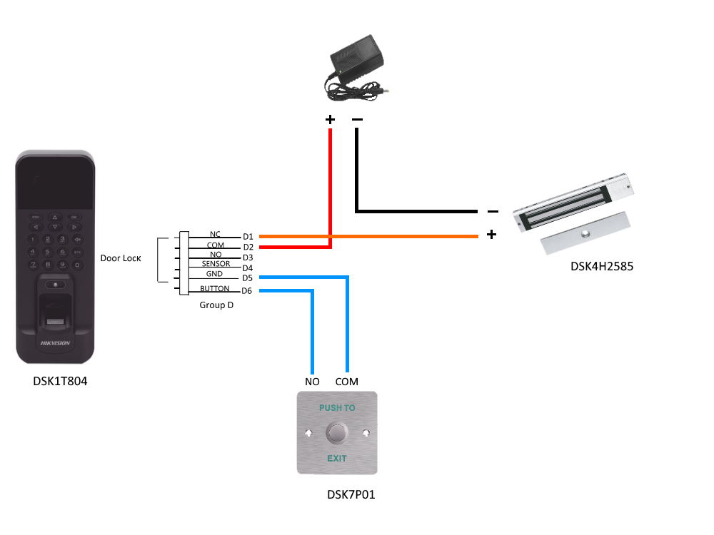 Diagrama de conexión biometrico hikvision a chapa