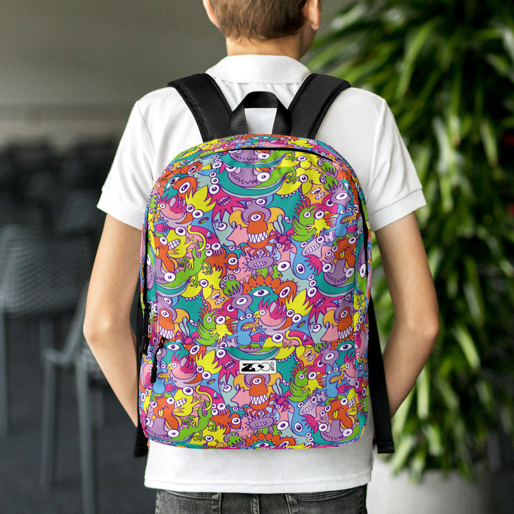 Back view of a boy carrying a Backpack by Zoo&co while going to school