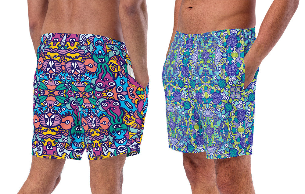 Zoo&co's All-over print Recycled Swim Trunks in Back View and Front View