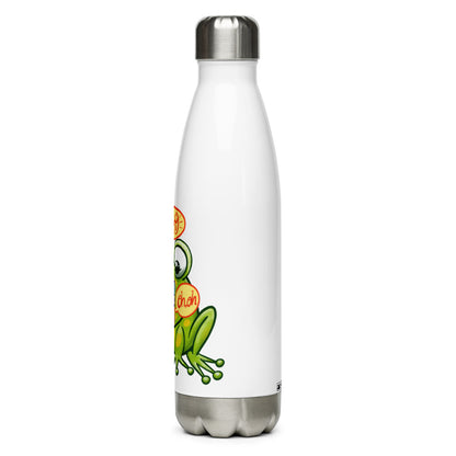 Mischievous frog hunting a delicious fly Stainless Steel Water Bottle. Left view
