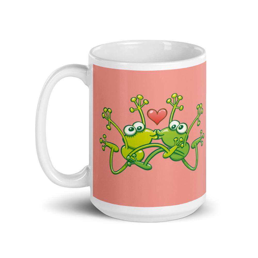 Frogs madly in love kissing sweetly White glossy mug-White glossy mugs