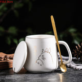 Totoro Mug Gold-painted Ceramic Coffee Mug with Lid Spoon