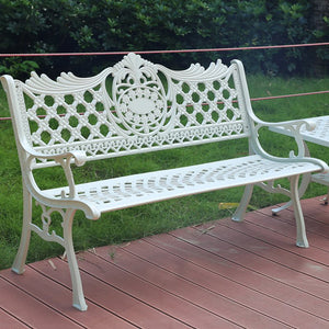 white cast aluminum bench