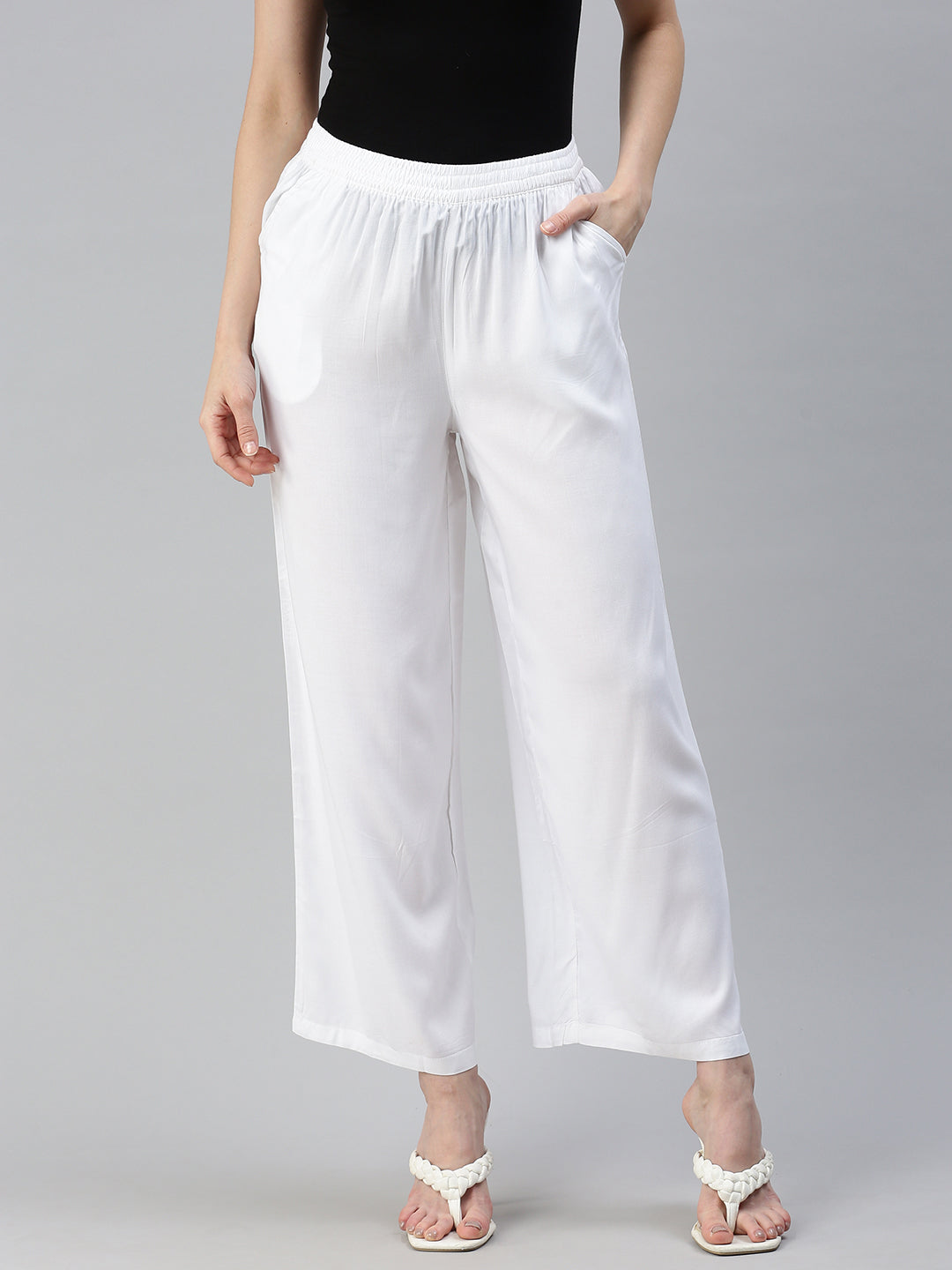 White High Waist Trousers - Buy White High Waist Trousers online in India