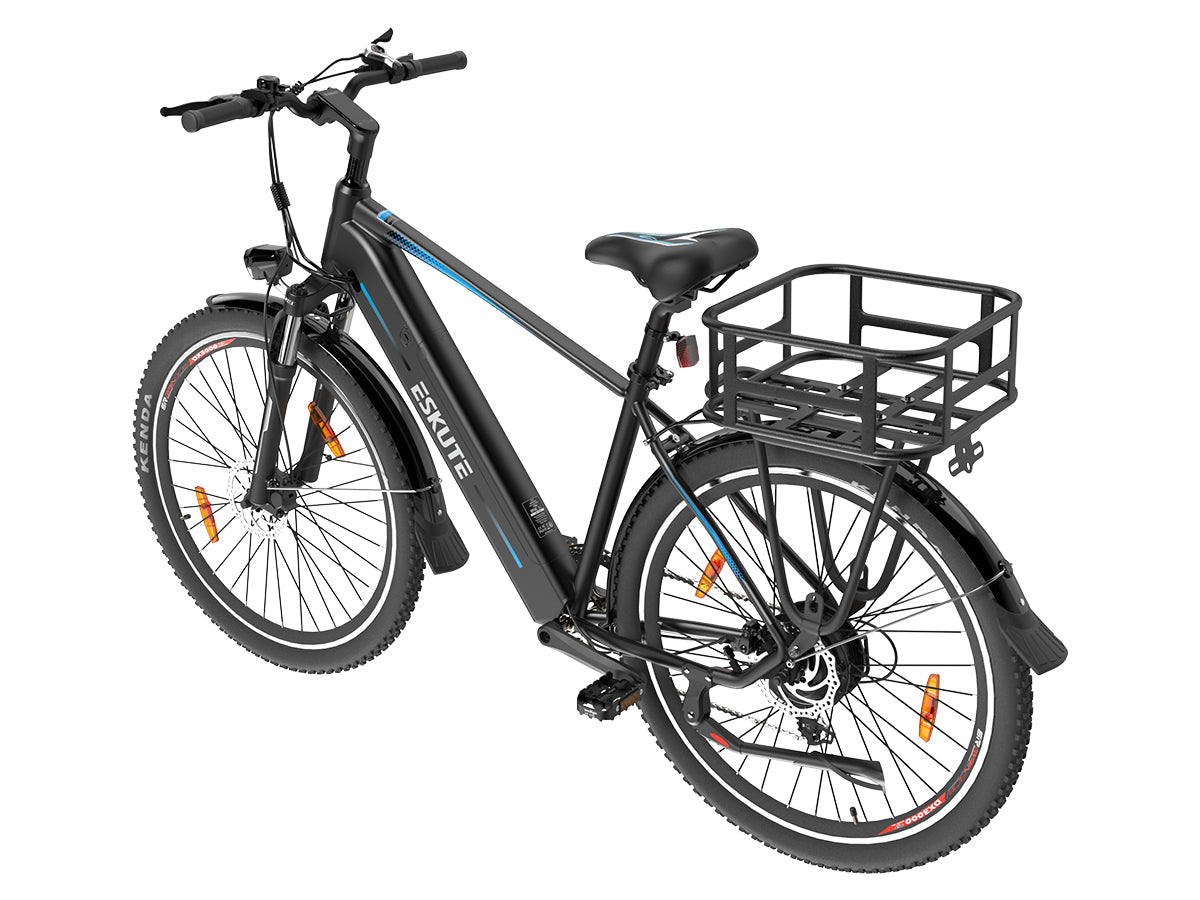 Fahrradkorb auf Eskute MTB E-Bike angebaut