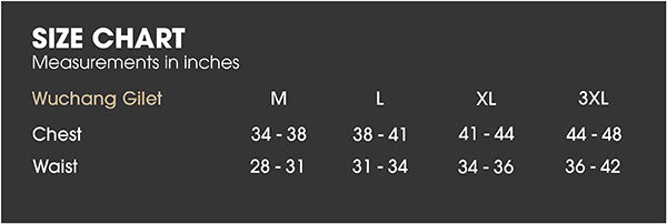 Gráfico de tamaño de la chaleco de OMC Wuchang