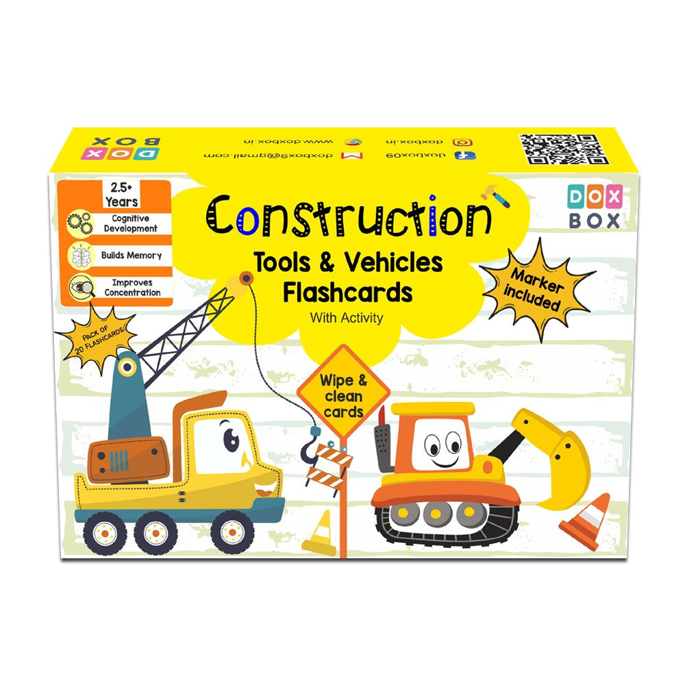 Construction tools and vehicles flash cards for kids