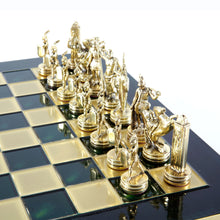 Load image into Gallery viewer, Greek Mythology Chess Set - Brass&amp;Nickel - Green chess Board
