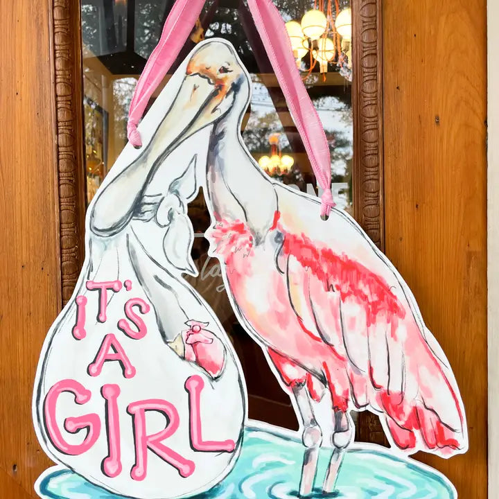 'It's A Girl' Spoonbill Door Hanger