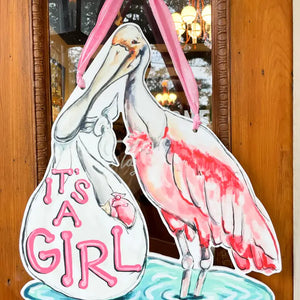 'It's A Girl' Spoonbill Door Hanger - Chellas On Main