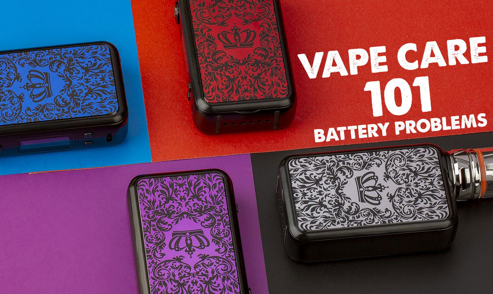 Vape Care 101: Four Tips on how to avoid Battery Problems with vapes arranged by color in squares