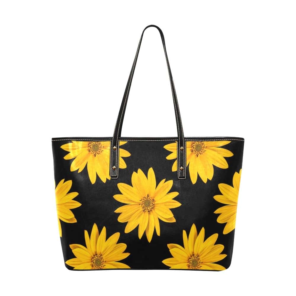 Projects817 Llc - Flowers Print Chic Leather Tote Bag Projects817 LLC
