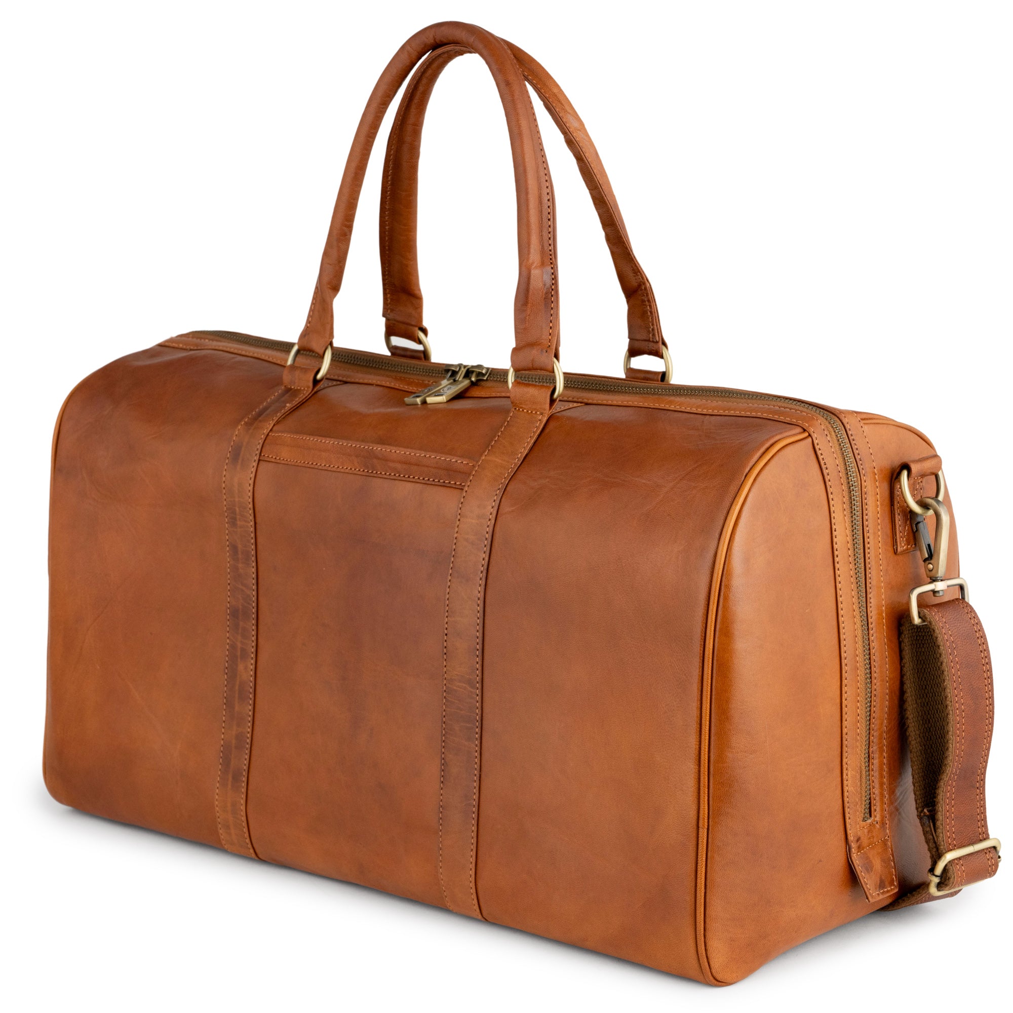 Italian vegetable tanned leather Boston bag (brown) - Shop omc